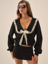 Frenchy Pointelle Knit Cardigan Black