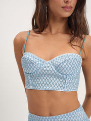 Glitter Grid Bustier Top Blue