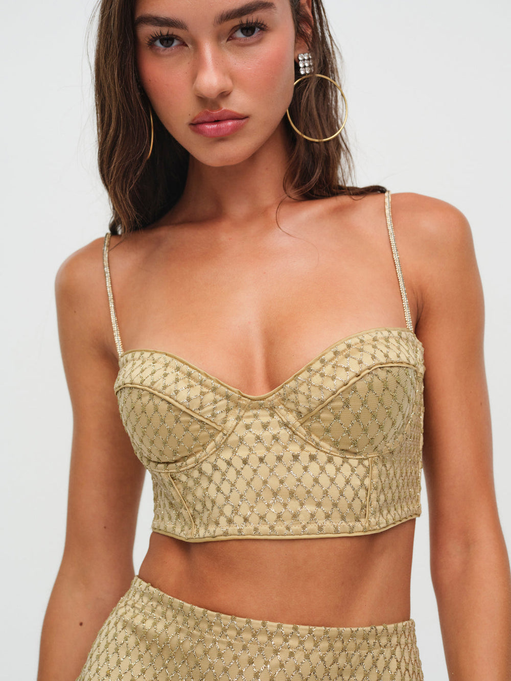 Glitter Grid Bustier Top Gold