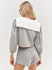 Linen Stripe Top Blue
