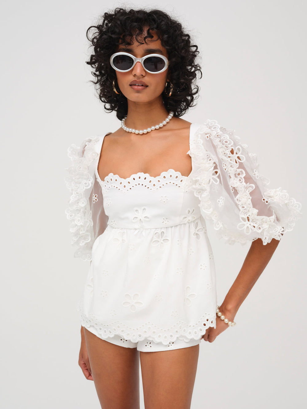 Daisy Eyelet Top White