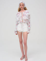 Doily Bouquet Long Sleeve Top White