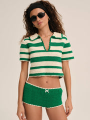 Crochet Rugby Polo Top Green