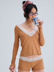 Eisley Ribbed Knit Top Brown