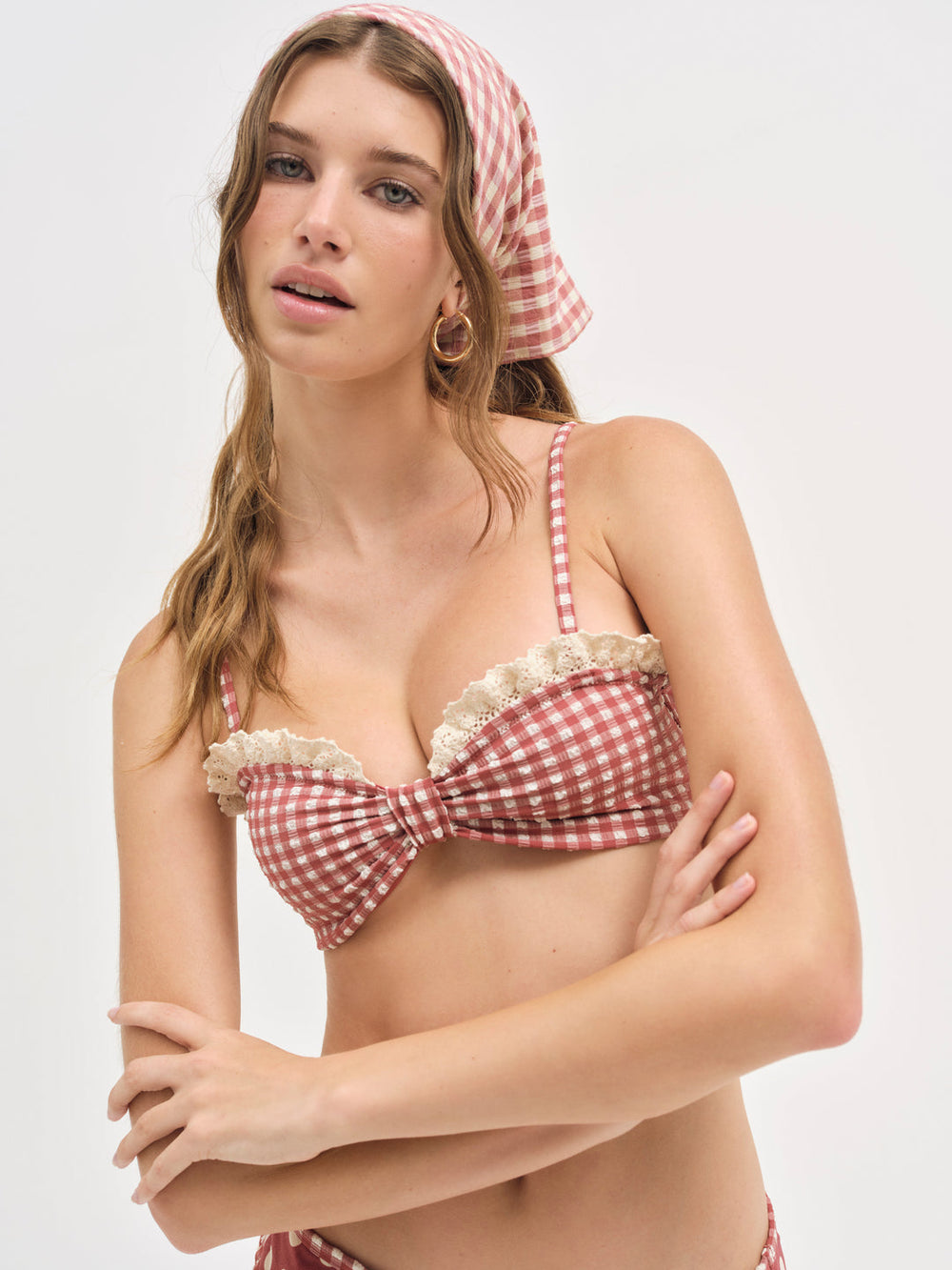Gingham Bandeau Bikini Top Red