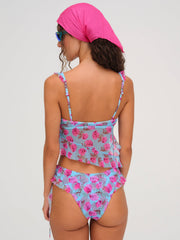Floral Stems Ruffle Tankini Blue