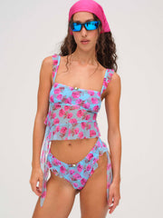 Floral Stems Ruffle Bikini Bottom Blue