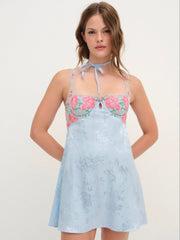 Vintage Rose Eyelet Slip Blue