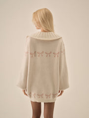 Bow Intarsia Knit Sweater White
