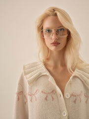 Bow Intarsia Knit Sweater White