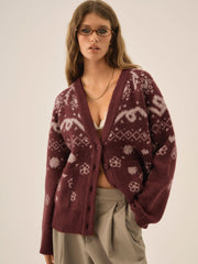 Arabella Intarsia Chunky Cardigan Mauve