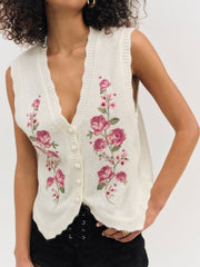 Molly Embroidered Sweater Vest Cream