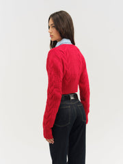 Camille Cable Knit Cardigan Red