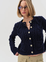 Emily Cable Knit Cardigan Navy