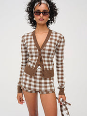 Gingham Knit Skort Brown