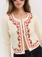 Rose Waltz Scalloped Knit Cardigan Cream