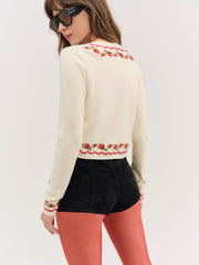 Rose Waltz Scalloped Knit Cardigan Cream