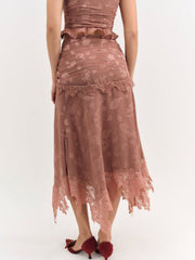Colette Satin Burnout Midi Skirt Mahogany
