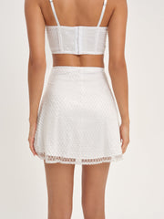 Glitter Grid Mini Skirt White
