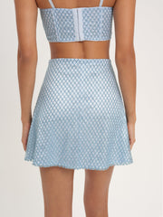 Glitter Grid Mini Skirt Blue