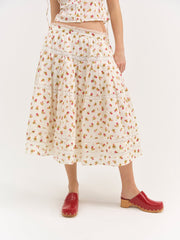 Adahlia Floral Midi Skirt Cream