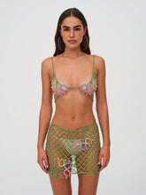Tulip Grid Rhinestone Skirt Green