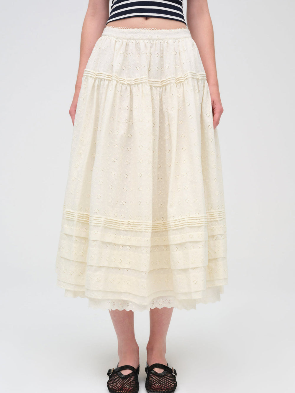 Eyelet Midi Skirt White