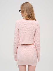 Chenille Cable Knit Mini Skirt Pink