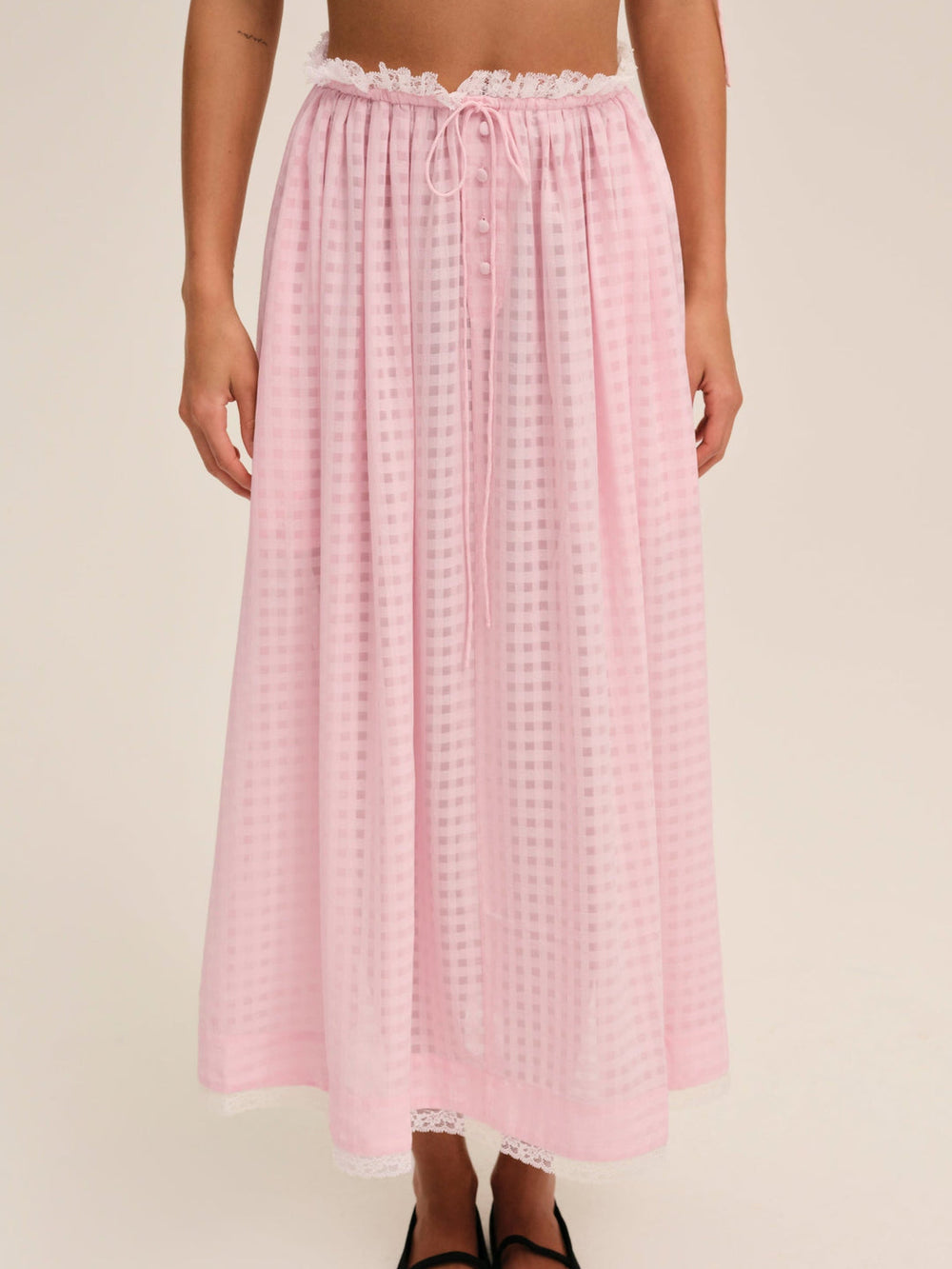 Ginny Gingham Midi Skirt Pink