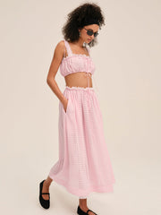 Ginny Gingham Midi Skirt Pink