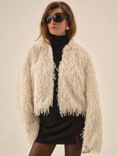Ruffle Faux Feather Jacket Cream