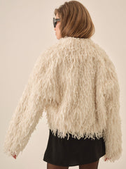 Ruffle Faux Feather Jacket Cream