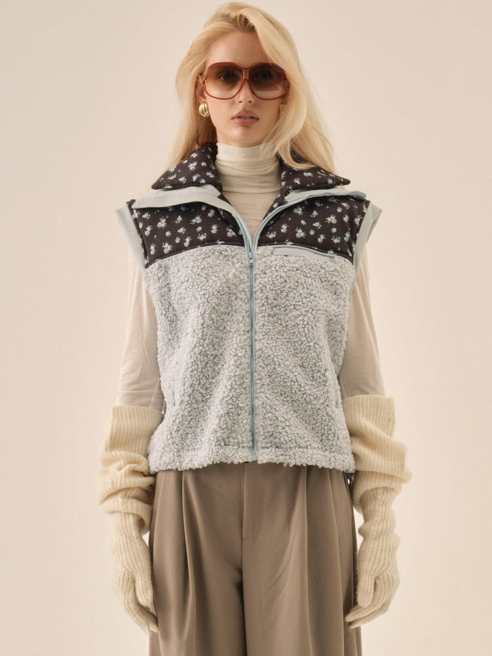 Slouchy Rib Knit Gloves Cream