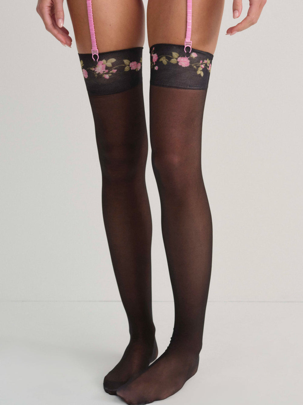 Rose Vine Thigh-High Socks Black