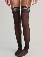 Rose Vine Thigh-High Socks Black
