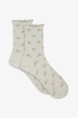 Pointelle Floral Crew Socks Cream