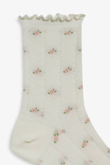 Pointelle Floral Crew Socks Cream