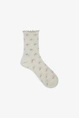 Pointelle Floral Crew Socks Cream