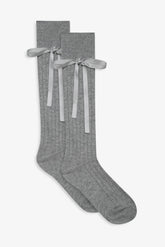 Knee-High Bow Socks Grey