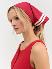 Helena Poplin Striped Headscarf Red