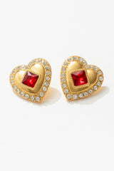 Ruby Red Heart Earrings Red
