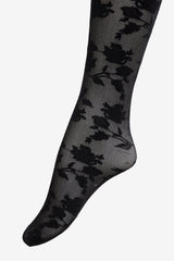 Floral Knit Tights Black