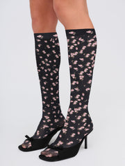 Floral Knee-High Socks Black