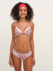 Rhinestone Heart Thong Panty Red