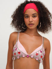 Rhinestone Heart Bralette Red
