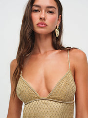 Glitter Grid Midi Dress Gold