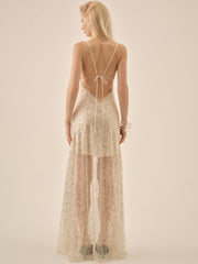 Clara Crystals Maxi Dress Silver