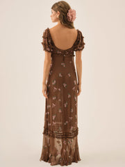 Beaded Garden Bow Maxi Dress Brown