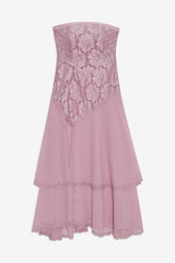 Claudia Rose Lace Strapless Midi Dress Mulberry