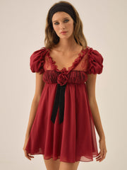 Claudine Chiffon Mini Dress Oxblood